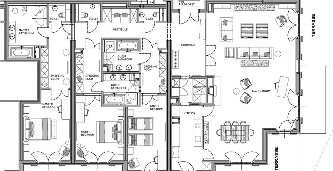 Suite de luxe super-taille de 3 chambres